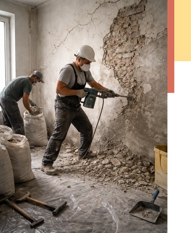 Демонтаж штукатурки со стен в Шатуре от 7376 руб/м² — быстро и недорого | ОТДЕЛОЧНИК-Штр