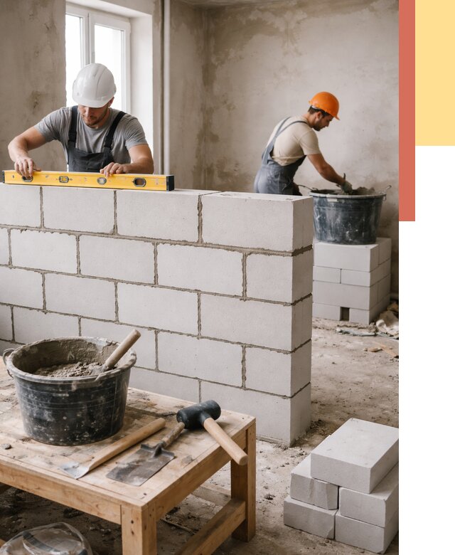 Кладка перегородок из газобетона в Шатуре от 3278 руб. под ключ | ОТДЕЛОЧНИК-Штр