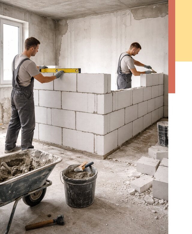 Кладка перегородок из ПГП в Шатуре от 2561 руб./м2 — монтаж и возведение под ключ | ОТДЕЛОЧНИК-Штр