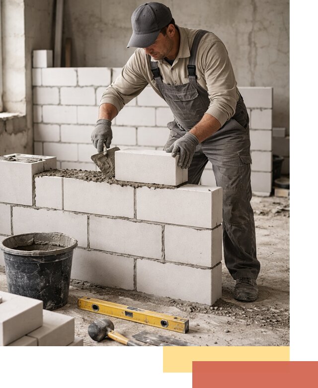 Кладка перегородок из силикатного блока в Шатуре