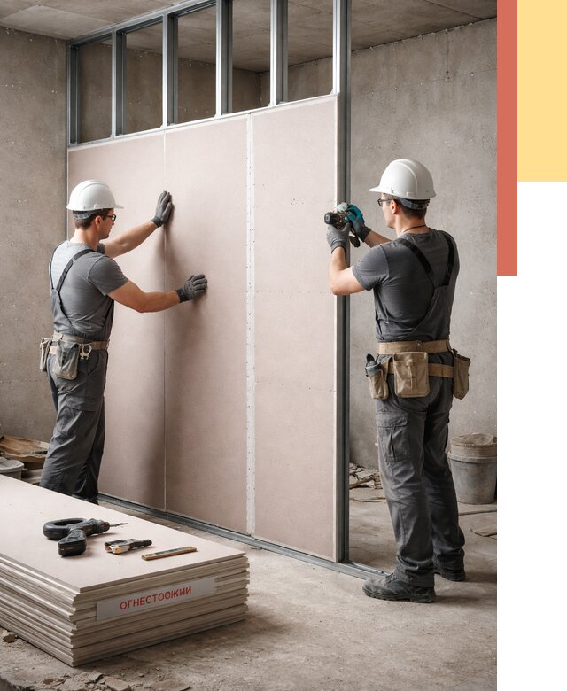 Перегородка из огнестойкого гипсокартона в Шатуре от 1895 руб. под ключ | ОТДЕЛОЧНИК-Штр