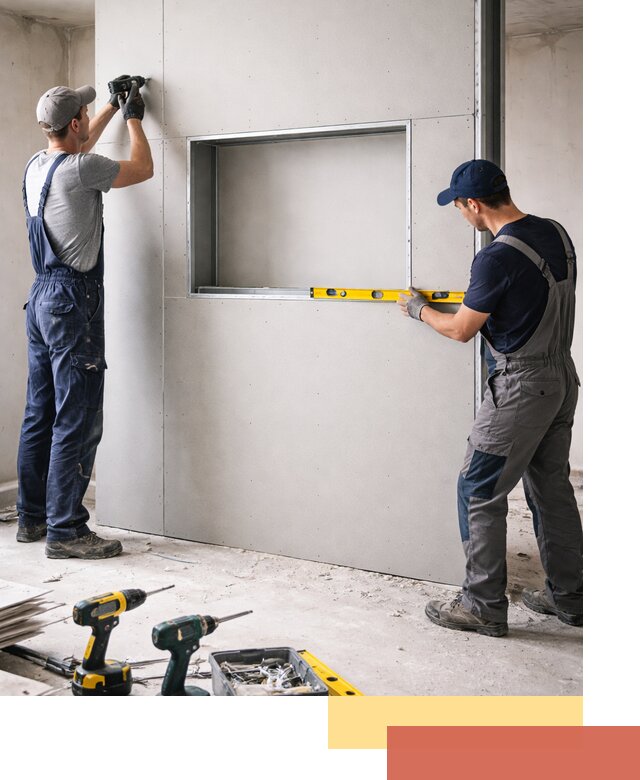 Перегородка из гипсокартона с нишей под декор в Шатуре