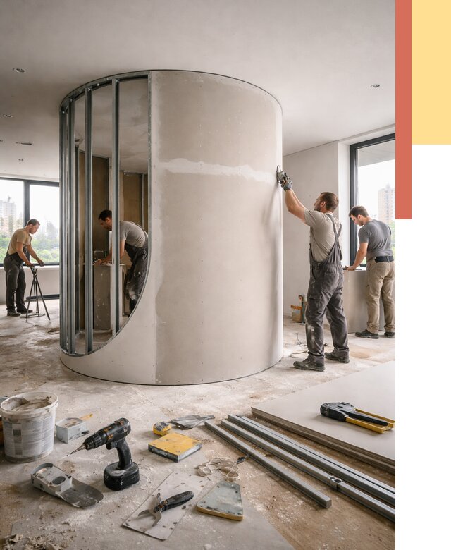 Радиусная перегородка из гипсокартона в Шатуре от 2971 руб. под ключ | ОТДЕЛОЧНИК-Штр