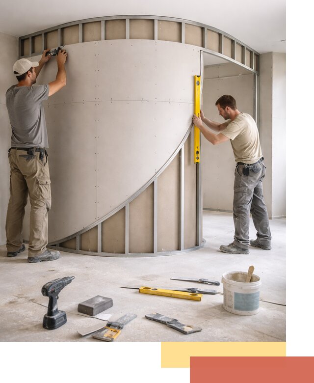 Радиусная перегородка из гипсокартона в Шатуре под ключ