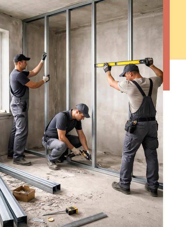 Монтаж каркаса перегородки из профиля в Шатуре от 768 руб. | ОТДЕЛОЧНИК-Штр