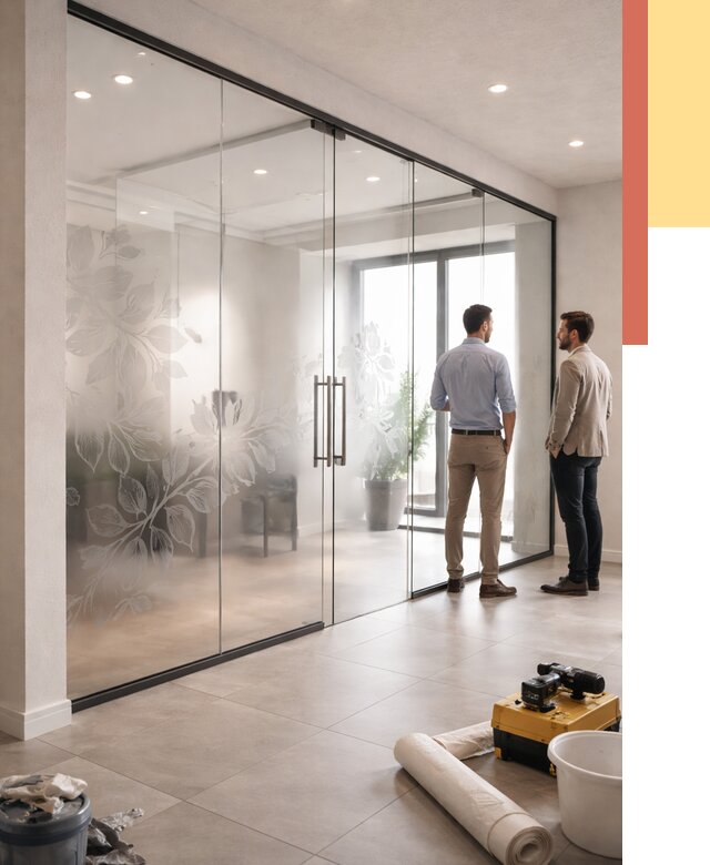 Стеклянные перегородки с рисунком в Шатуре от 12805 руб. монтаж и нанесение | ОТДЕЛОЧНИК-Штр