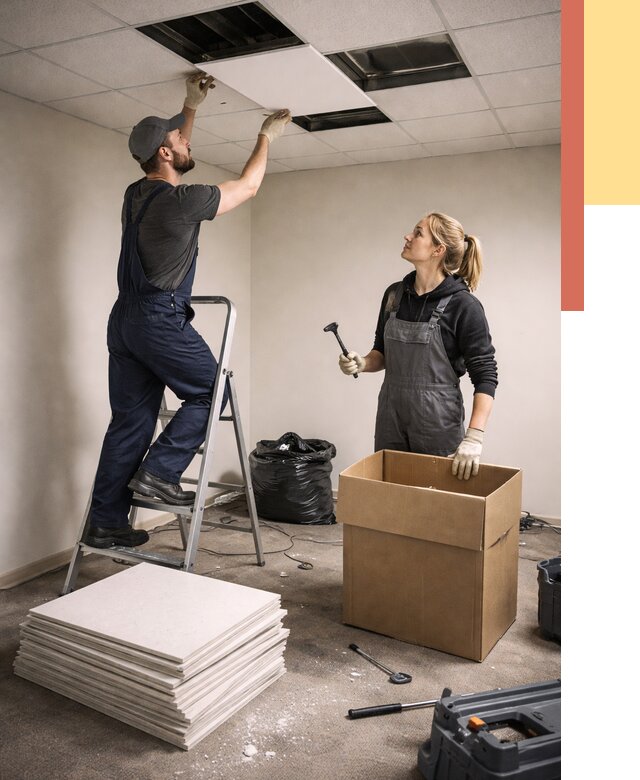 Демонтаж потолочной плитки в Шатуре от 4610 руб. быстро и недорого | ОТДЕЛОЧНИК-Штр