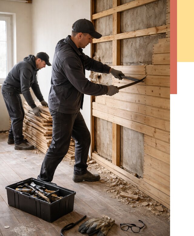 Демонтаж вагонки в Шатуре от 3893 руб/м2 — быстро и недорого | ОТДЕЛОЧНИК-Штр