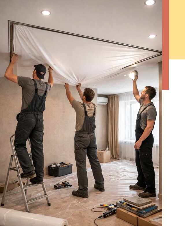 Монтаж ПВХ натяжного потолка в Шатуре от 3585 руб. под ключ | ОТДЕЛОЧНИК-Штр