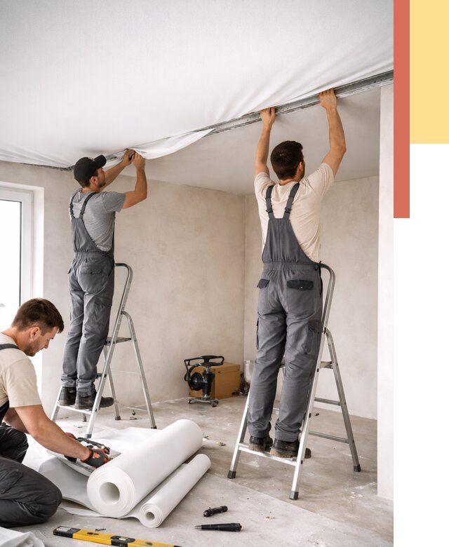 Монтаж тканевого натяжного потолка в Шатуре от 3585 руб. под ключ | ОТДЕЛОЧНИК-Штр