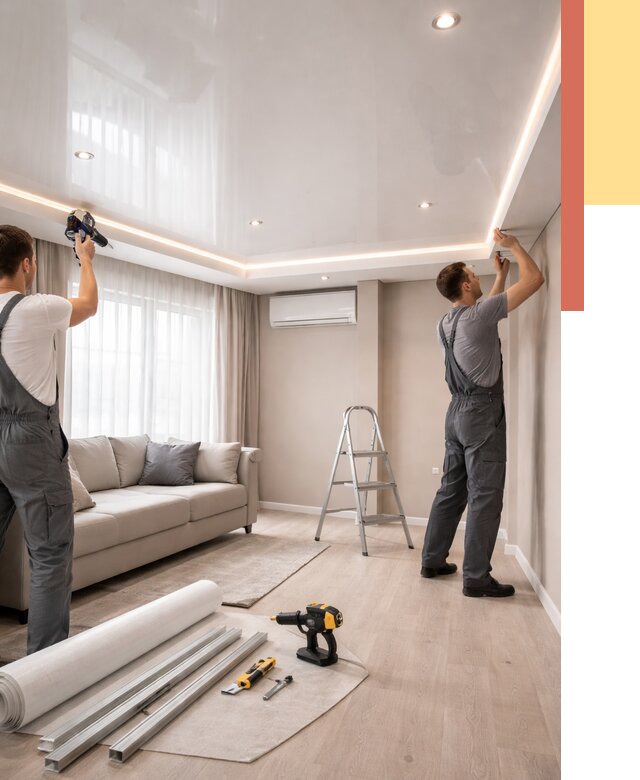 Монтаж глянцевого натяжного потолка в Шатуре от 768 руб. под ключ | ОТДЕЛОЧНИК-Штр