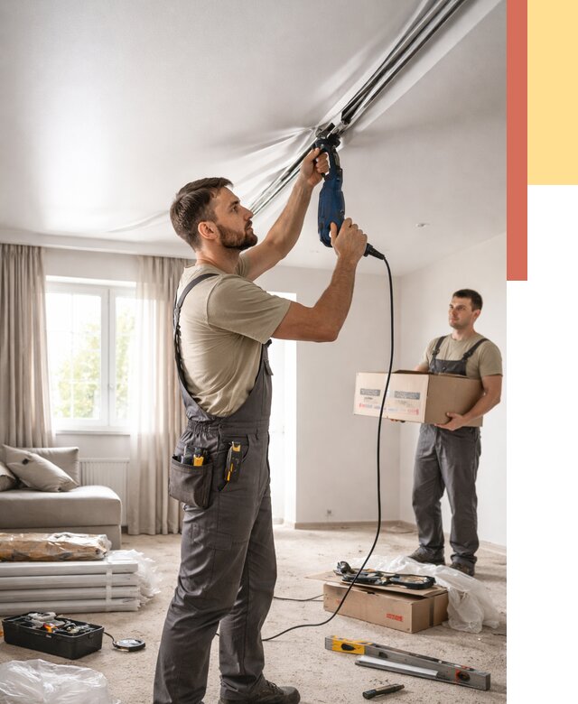 Монтаж сатинового натяжного потолка в Шатуре от 3585 руб. | Быстро, недорого — ОТДЕЛОЧНИК-Штр