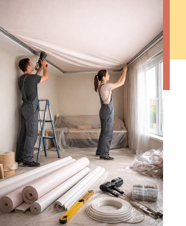 Монтаж цветного натяжного потолка в Шатуре от 4302 руб/м² — быстро и недорого | ОТДЕЛОЧНИК-Штр