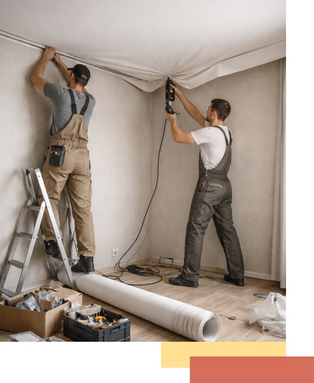 Монтаж цветного натяжного потолка в Шатуре за один день