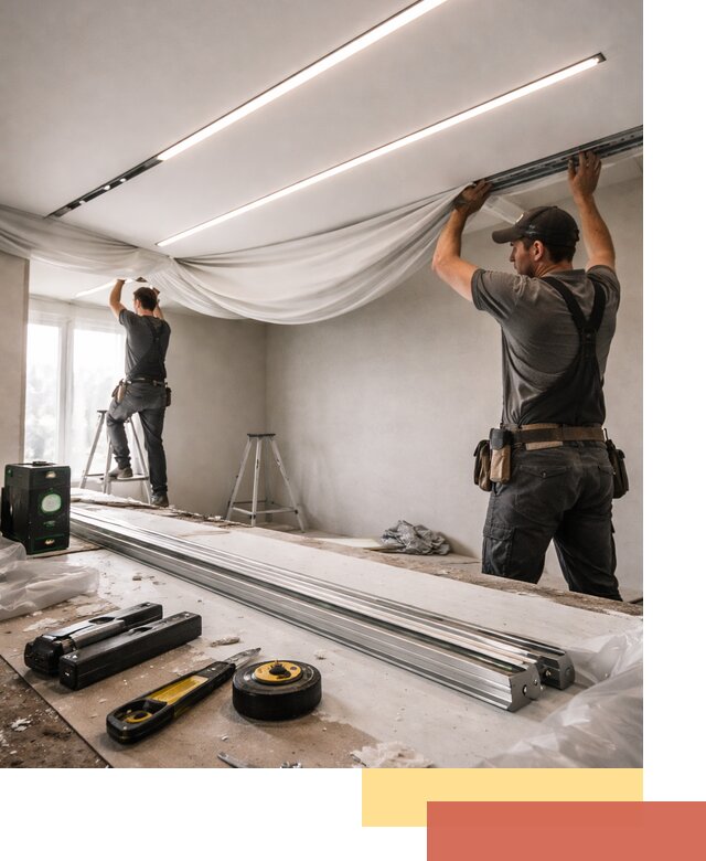 Монтаж натяжных потолков со световыми линиями в Шатуре