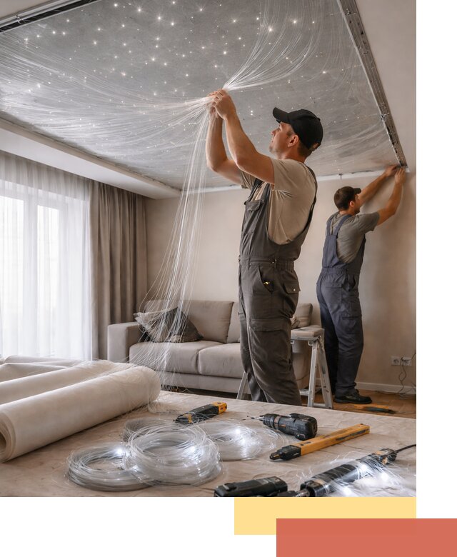 Монтаж натяжного потолка «Звездное небо» в Шатуре