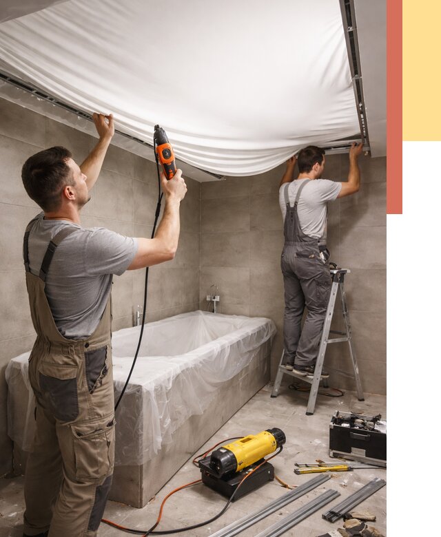 Монтаж натяжного потолка в ванной в Шатуре от 1229 руб. под ключ | ОТДЕЛОЧНИК-Штр