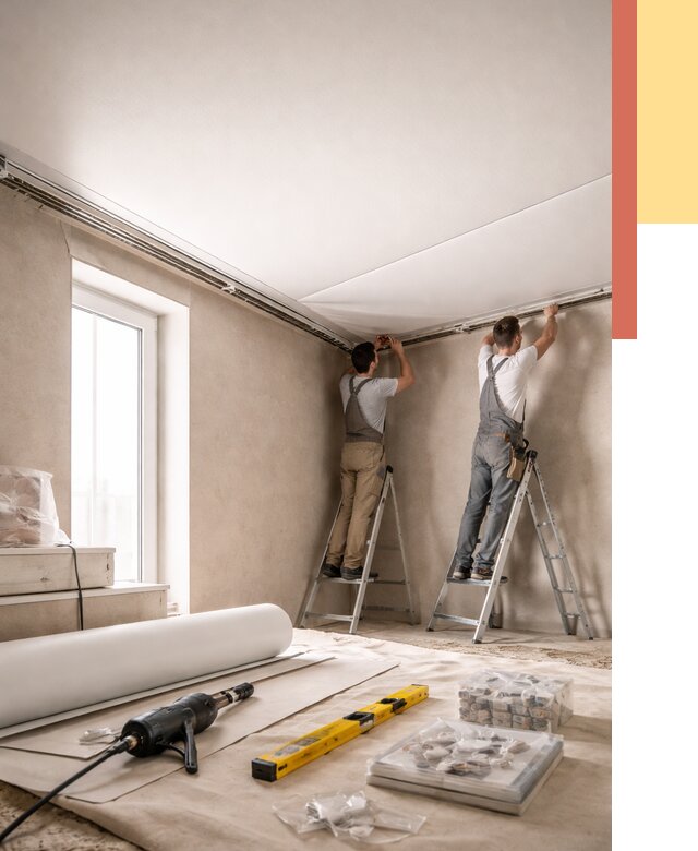 Монтаж натяжного потолка в спальне в Шатуре от 3893 руб. под ключ | ОТДЕЛОЧНИК-Штр