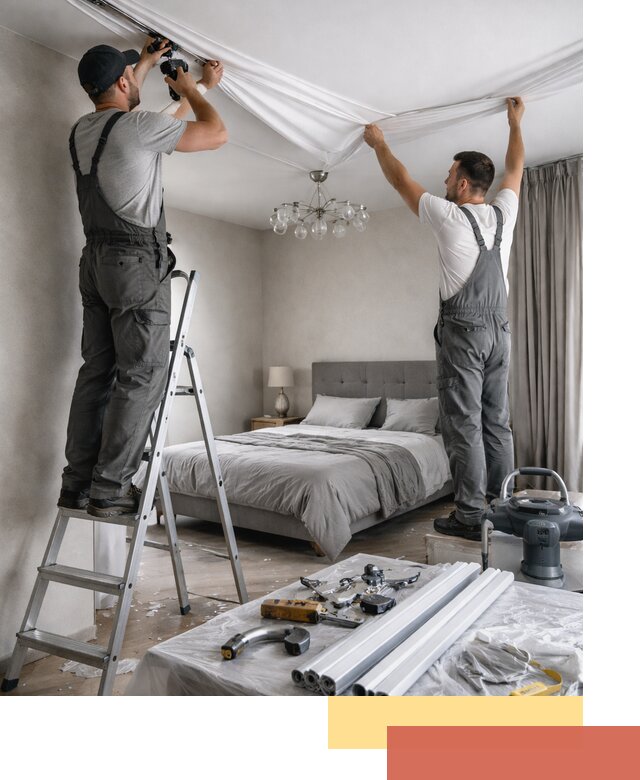 Монтаж натяжного потолка в спальне в Шатуре