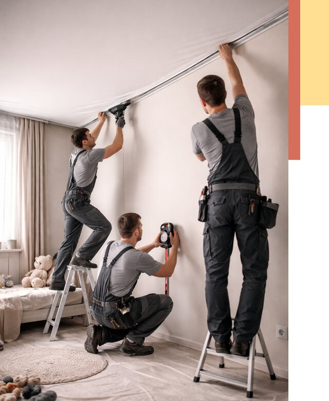 Монтаж натяжного потолка в детской в Шатуре от 3585 руб. — быстро и недорого | ОТДЕЛОЧНИК-Штр