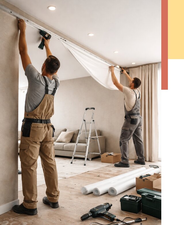 Монтаж натяжного потолка в гостиной в Шатуре от 563 руб. | ОТДЕЛОЧНИК-Штр