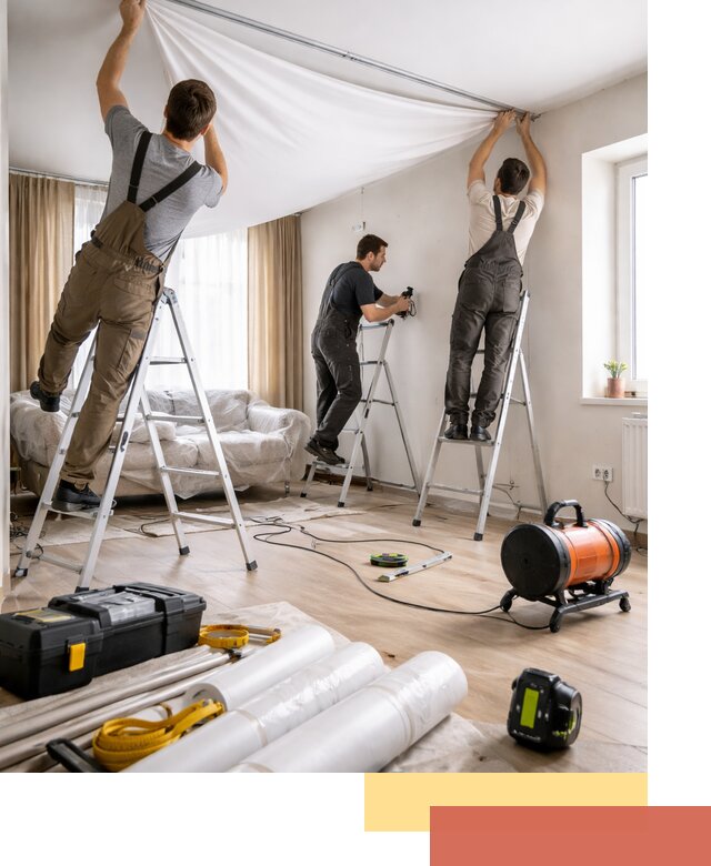 Монтаж натяжного потолка в гостиной в Шатуре