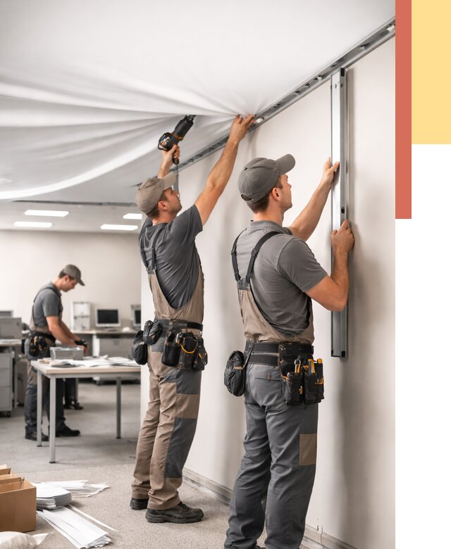 Монтаж натяжного потолка в офисе в Шатуре от 461 руб/м² — быстро и недорого | ОТДЕЛОЧНИК-Штр