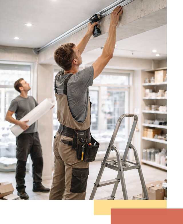 Монтаж натяжных потолков в магазине в Шатуре