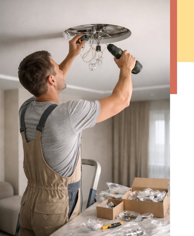 Установка люстры в натяжной потолок в Шатуре от 1229 руб. | Быстро и недорого — ОТДЕЛОЧНИК-Штр