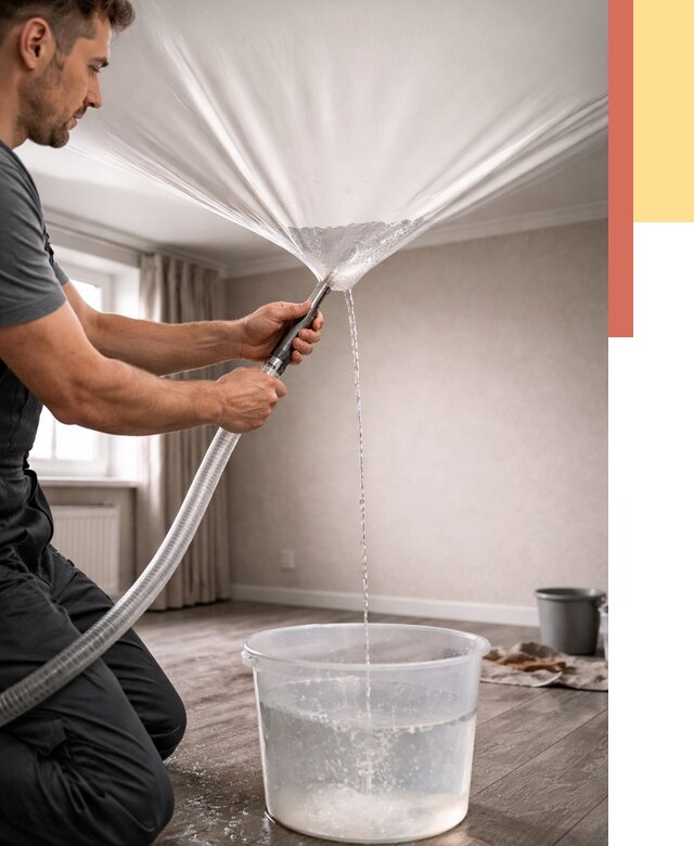 Слив воды с натяжного потолка в Шатуре от 2561 руб. быстро и недорого | ОТДЕЛОЧНИК-Штр