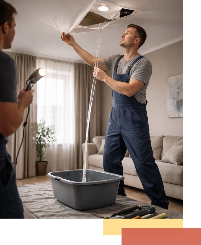 Слив воды с натяжного потолка в Шатуре быстро и аккуратно