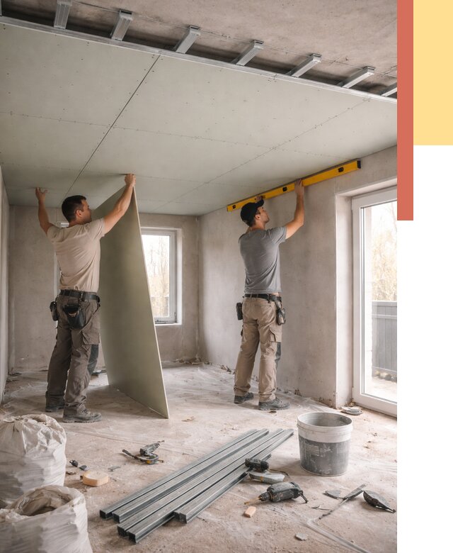 Одноуровневый потолок из гипсокартона в Шатуре от 768 руб. — монтаж под ключ | ОТДЕЛОЧНИК-Штр