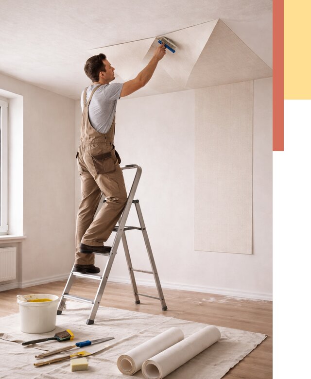 Поклейка обоев на потолок в Шатуре от 4610 руб. быстро и недорого | ОТДЕЛОЧНИК-Штр